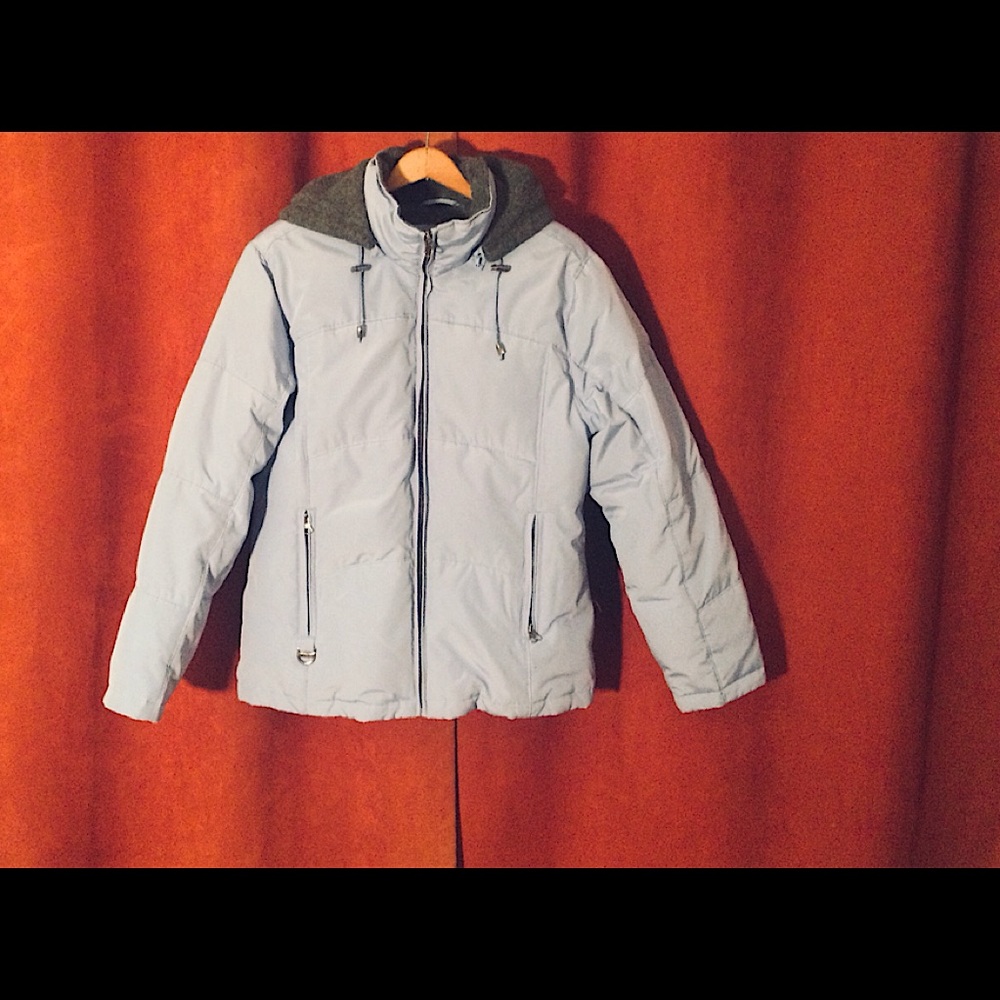 LIGHT BLUE JACKET size S DOWN FILL Marvin Richards COZY WARM w/Removable hood